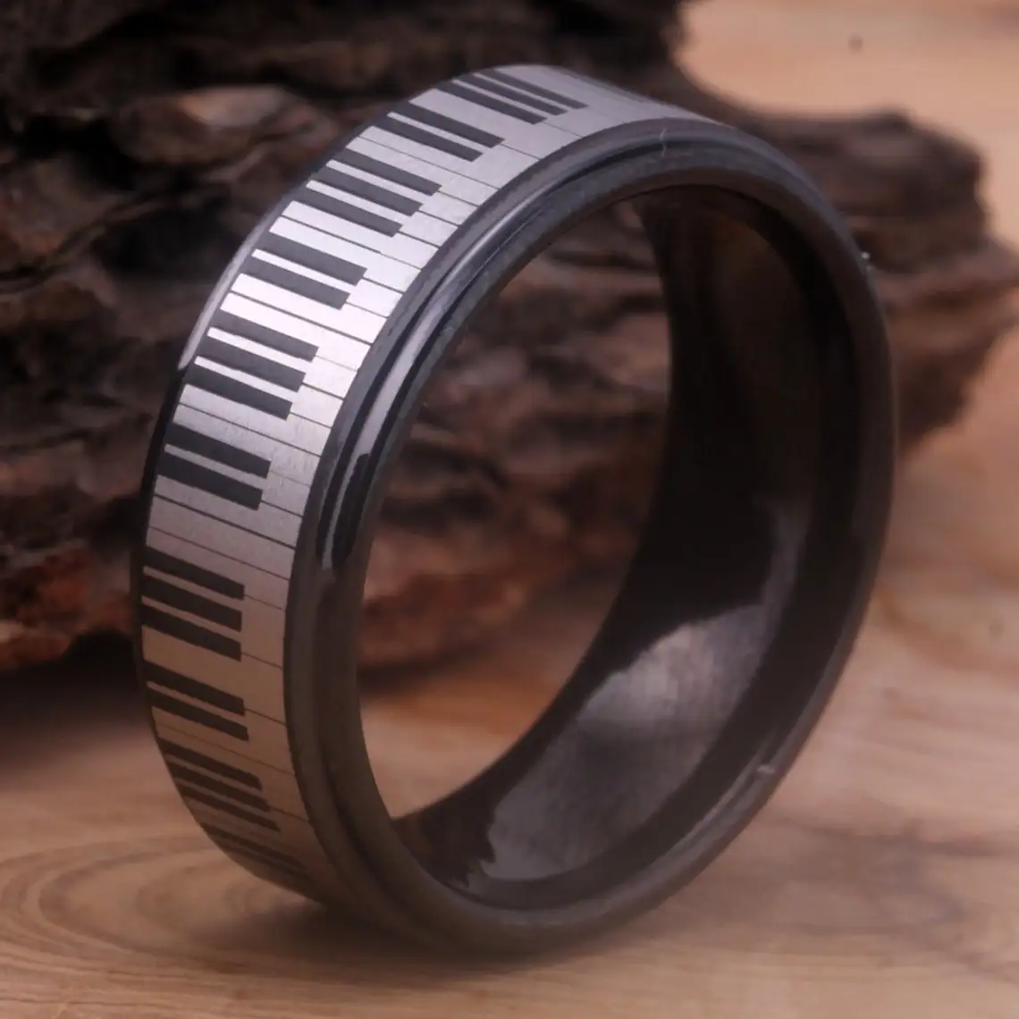 Piano Keys Ring Men\'s Piano Tungsten Ring Black Tungsten Carbide Wedding Band Ring 8mm Comfort Fit Tungsten Anniversary Ring