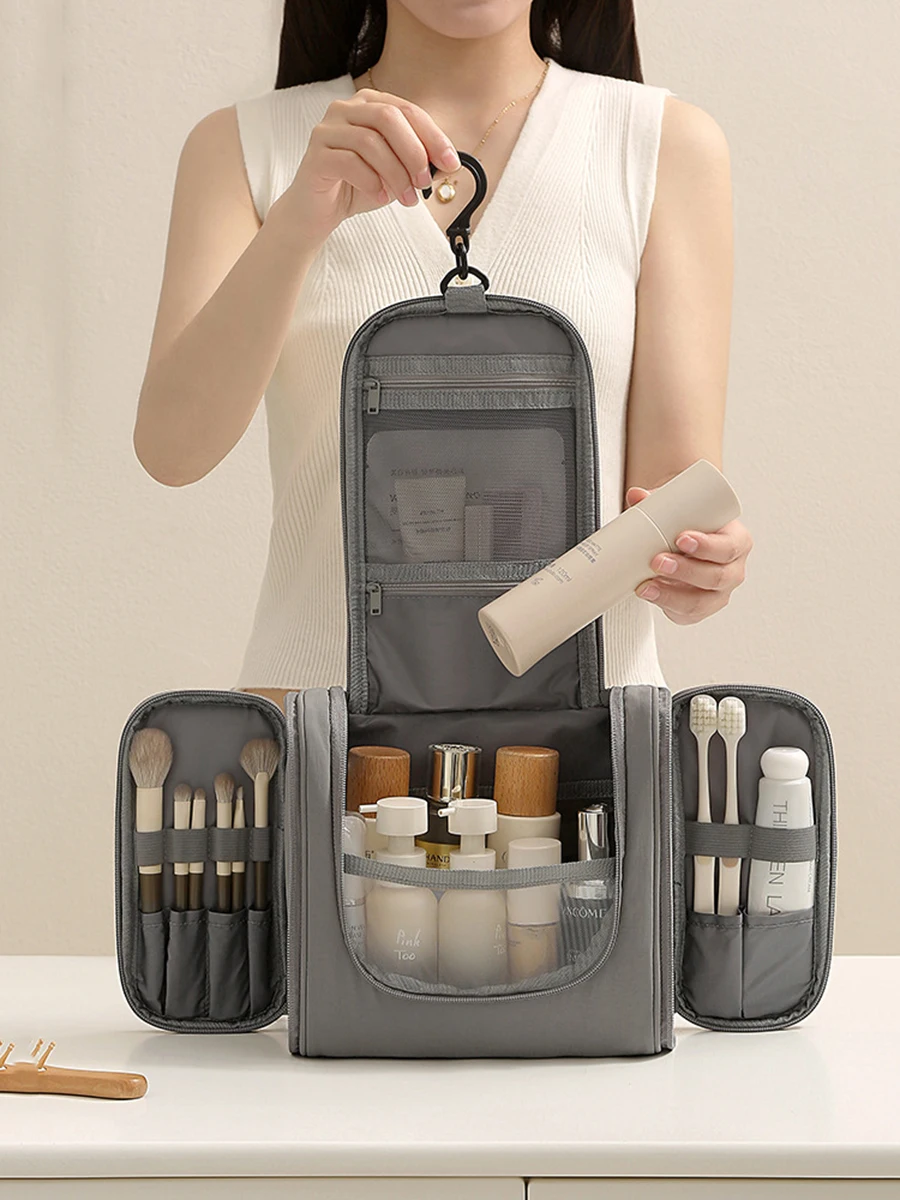 Double Open Hanging Hook Toiletry Bag Large Capacity Multi Compartment Portable Travel Cosmetic Makeup Storage Organizer Pouch