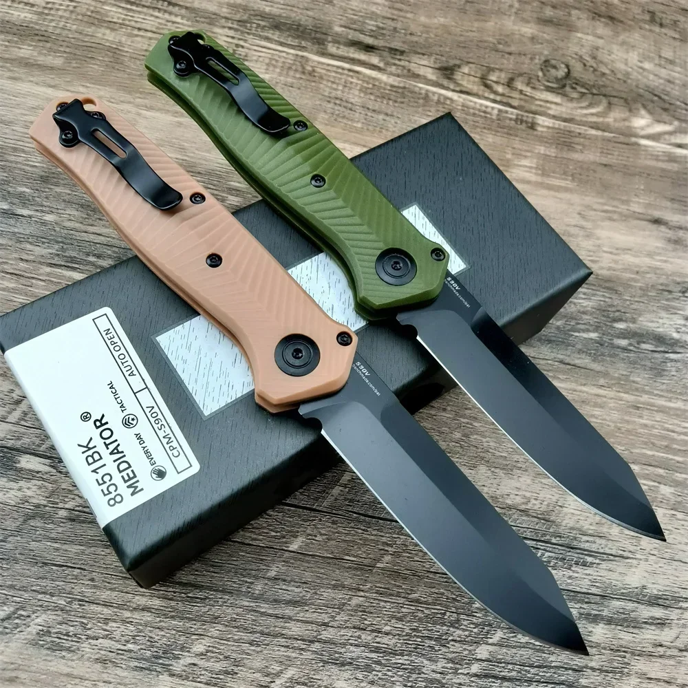 BM Mediator 8551BK Pocket Folding Knife S90V Black Blade Green/Khaki/Black/Orange Handle Self Defense Hunting Outdoor Tool