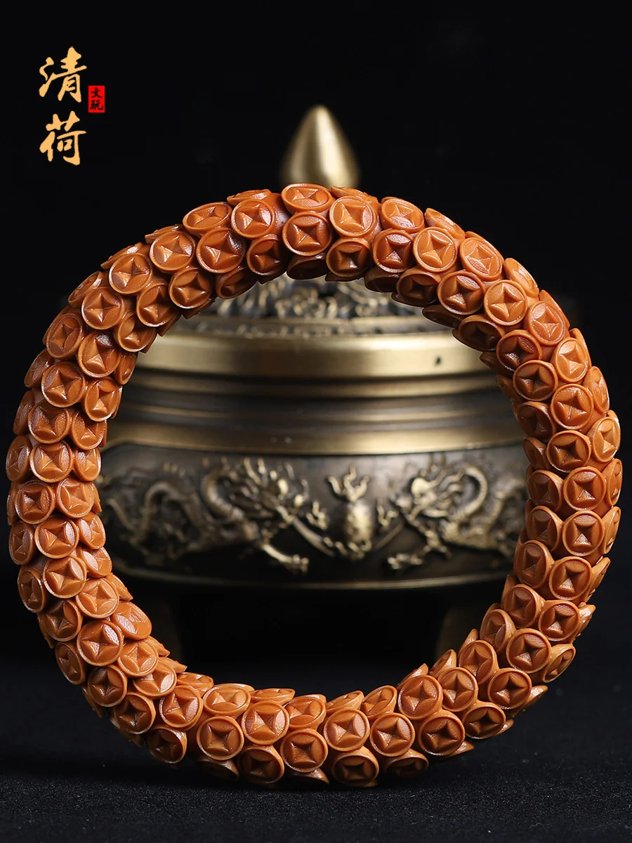 Golden Rice Hand-Carved Hollow Money Bowl Olive Kernel Carving Bracelet Men's And Women's Accessories