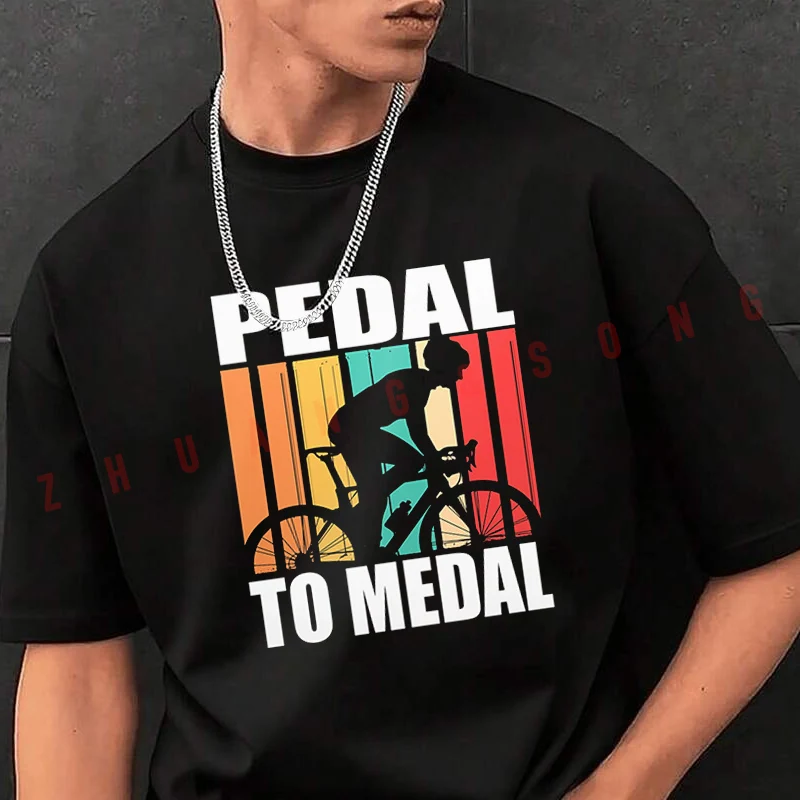 

Pedal To Medal Racing Bike Men's Fashion T-shirt Casual Trendy Tshirts For Summer Comfortable Short Sleeve Tops