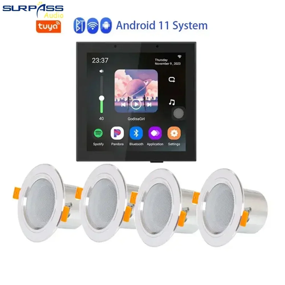 Inteligentny wzmacniacz ścienny do inteligentnego domu, system Android 11, 8 omów, 4-calowy, Tuya WiFi, wzmacniacz z pilotem Alexa i zestaw głośników pełnozakresowych. — zdjęcie produktu 6