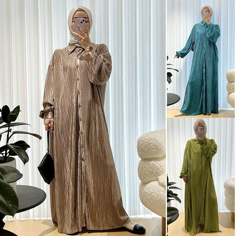 Eid Muslim Women Dress Casual Vestidos Single Breasted Abaya Ramadan Morocco Dubai Abayas Kaftan Islam Arab Long Robe Jalabiya