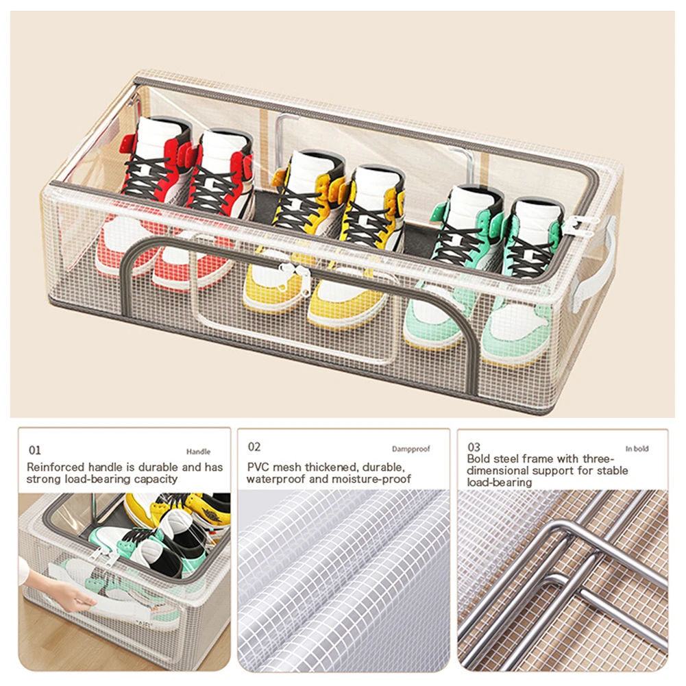 1pcs Large Shoes Box Foldable Transparent Sneaker Shoe Storage Organizers Box Dustproof Space Saving Shoe Containers with Zipper