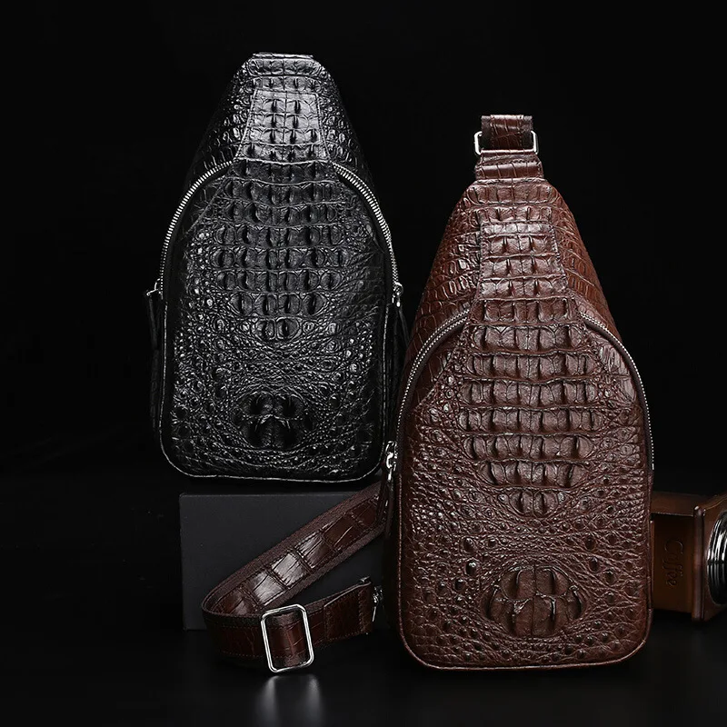 Imagem -02 - Designer de Couro Crocodilo Bolsa Peito dos Homens Negócios Couro Genuíno Bolsa do Mensageiro Alto Grau Grande Capacidade Homem 45 2023 Novo