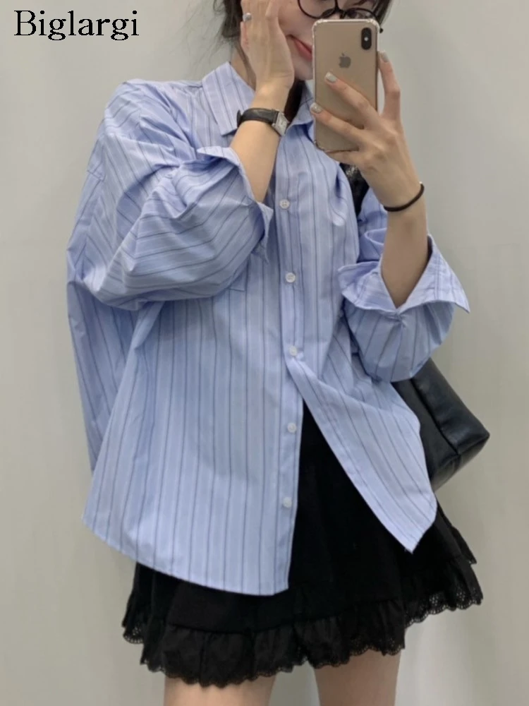 

Autumn Shirts Women Striped Print Korean Style Loose Fashion Ladies Blouses Long Sleeve Casual Woman Shirt