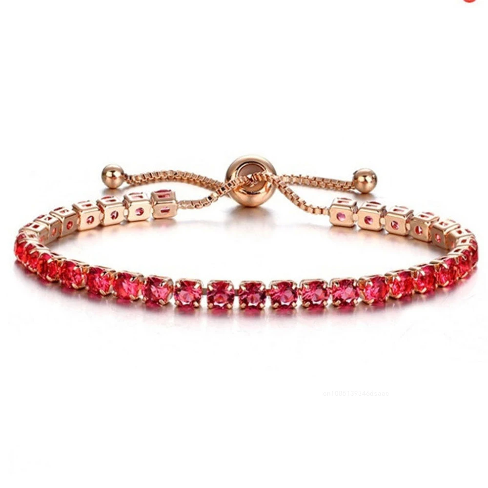 Pulseira push-pull de cristal brilhante para mulheres, pulseiras de tênis multicoloridas, joias simples ajustáveis, acessórios para festa de casamento