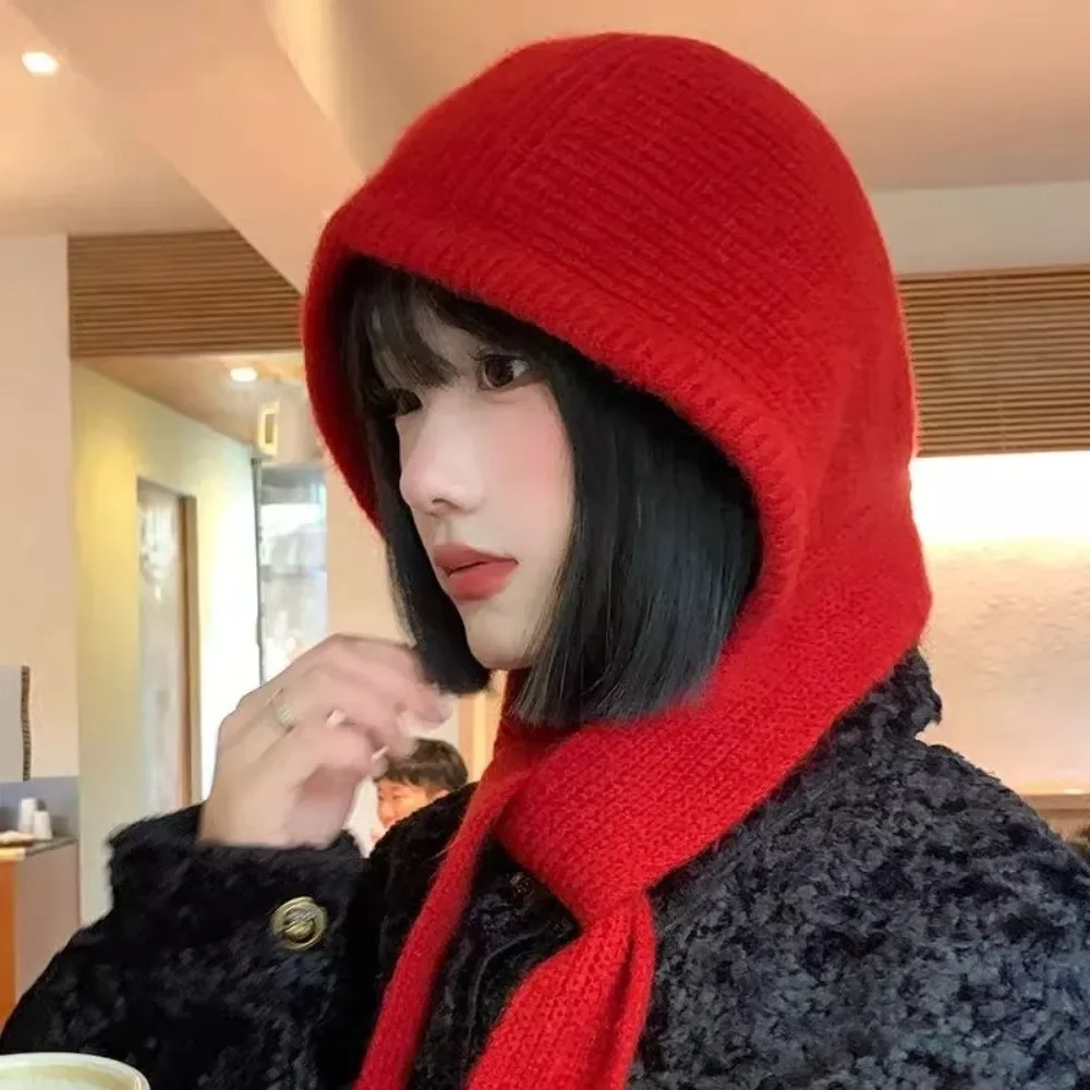 

Fashion Winter Balaclavas Cap Windproof Thick Knitted Hooded Hat Warm Ski Neck Collar Scarf Cap Outdoor