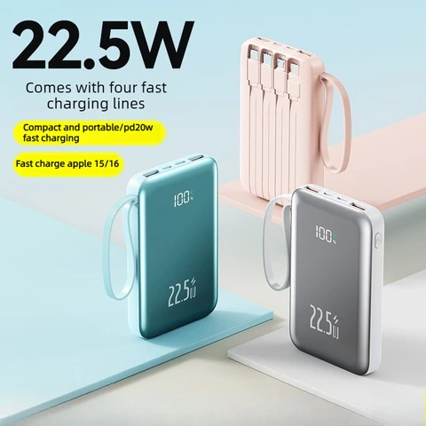 (CCC)22.5W 10000/20000mAh Power Bank для мобильных телефонов iPhone, Huawei и Xiaomi, портативное зарядное устройство со встроенным кабелем