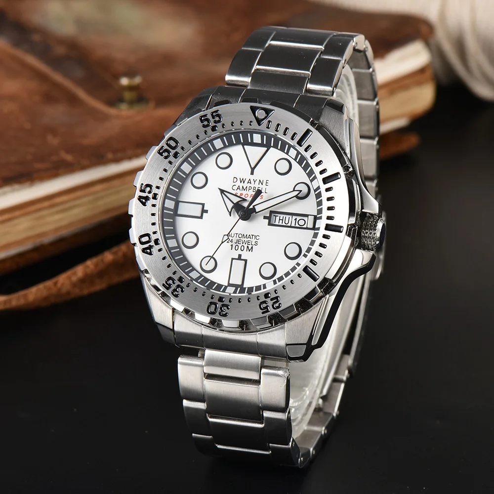 44MM Stainless Steel Chronograph Watch Diving Case Suitable for NH35/36 Series Movement Men's Watches Case Accessories Luxury