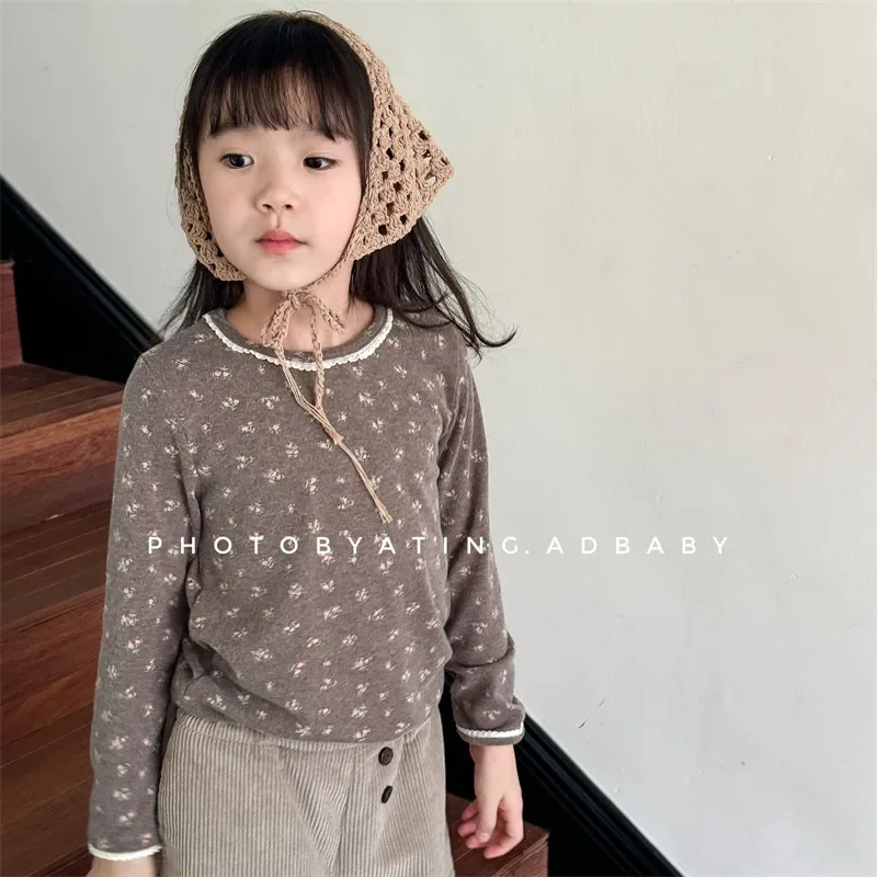 

Kids Long Sleeve T Shirts Winter Autumn New Children Floral Print Cotton Tees Toddler Girls Loose Bottoming Shirt Casual Tops