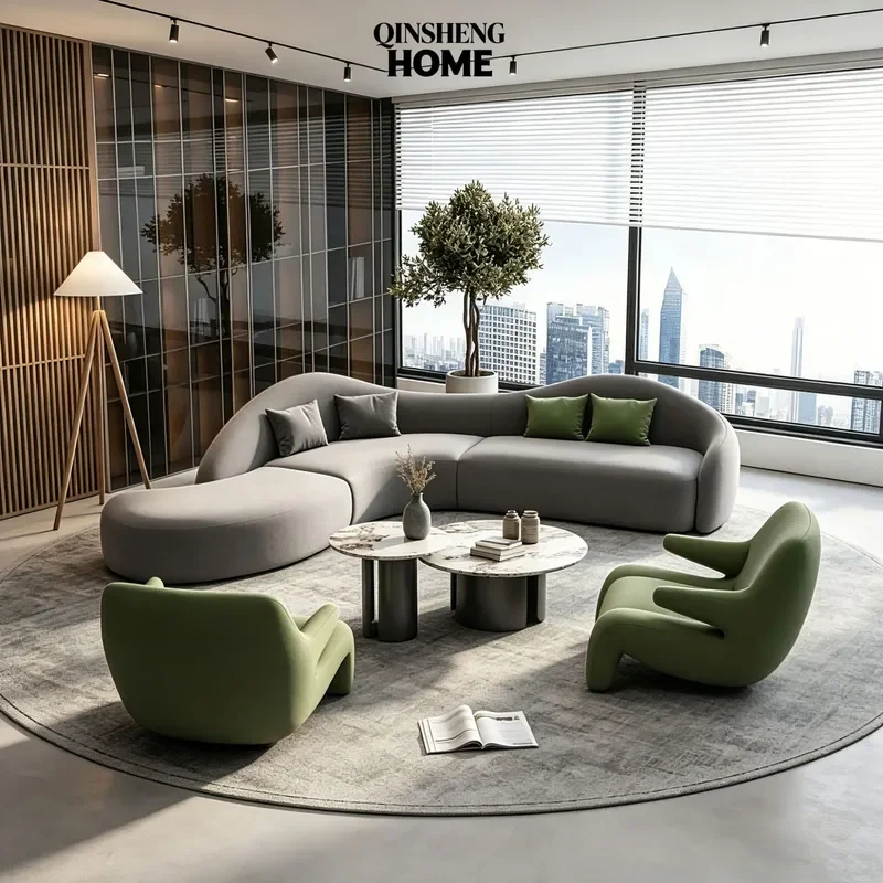 Modern Simple Curved Sofa Large Living Room Exhibition Hall Special Shaped Corner Sofa Comfortable Sedentary for Living Room