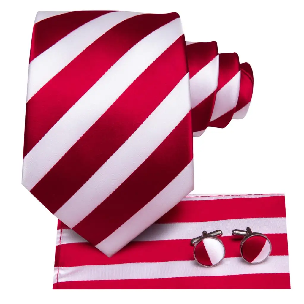 Hi-Tie – cravate rayée blanche, noire, rouge, nouveauté pour hommes, cravate de mariage en soie, bouton de manchette, Design de mode, Business, Dropshipping