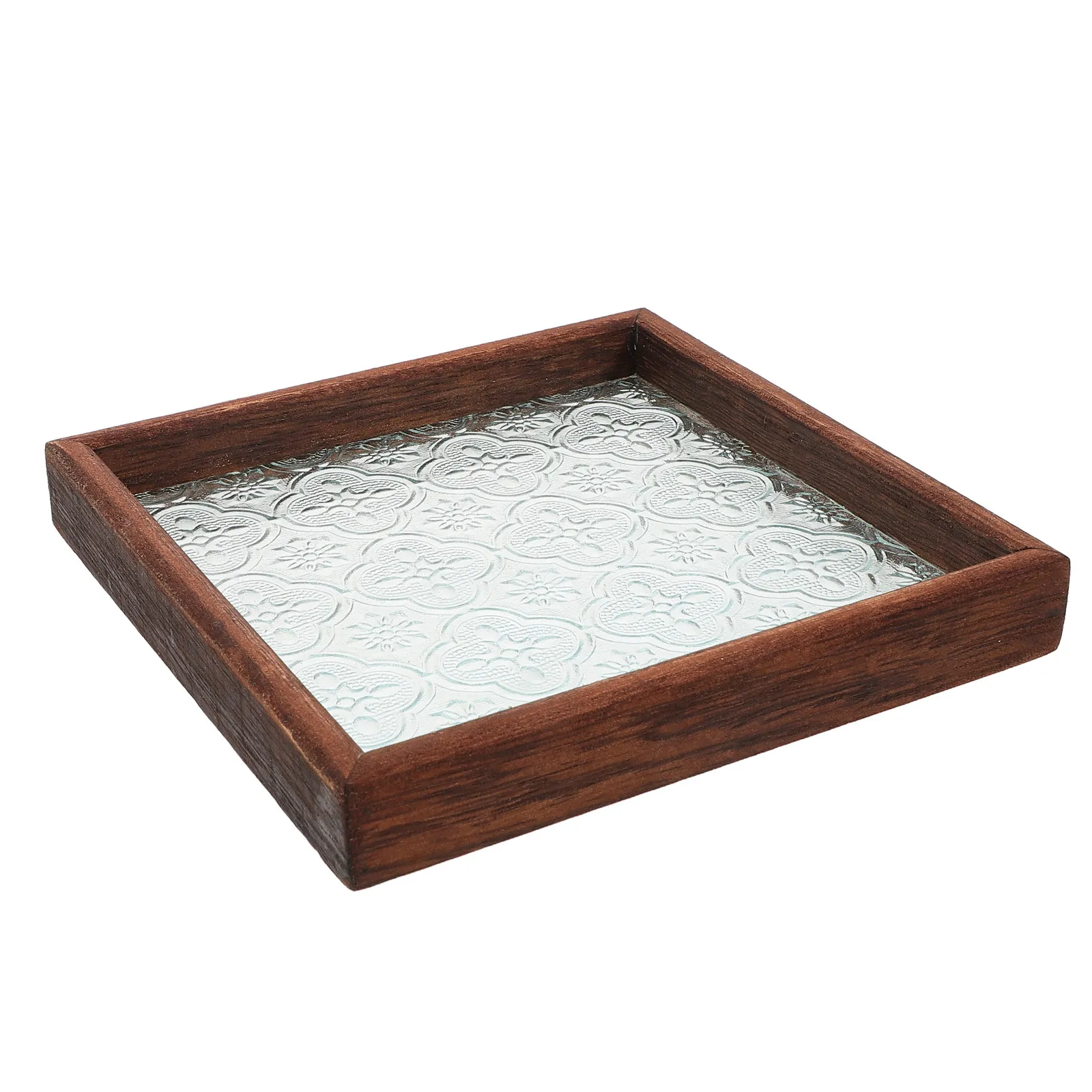 Plateau en bois et verre, présentoir pour bijoux, rangement pour cérémonie du thé, décoration rustique pour la maison, service, organisateur de cuisine