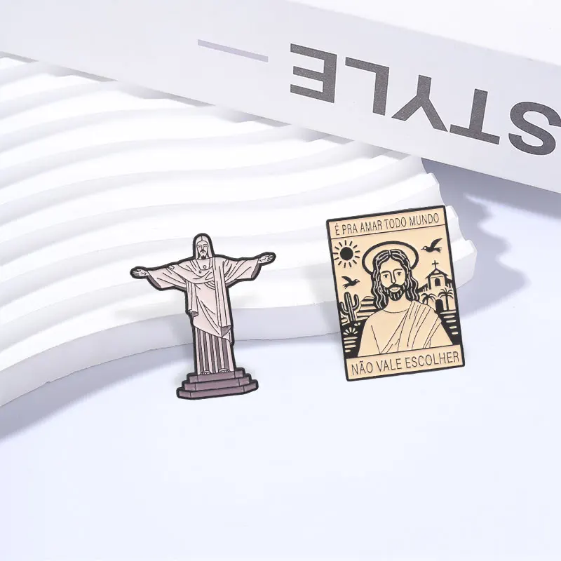 Brazil Rio Christ The Redeemer Statue Enamel Pin Religious Belief Jesus With Portuguese Inspirational Quote Brooch Jewelry Badge