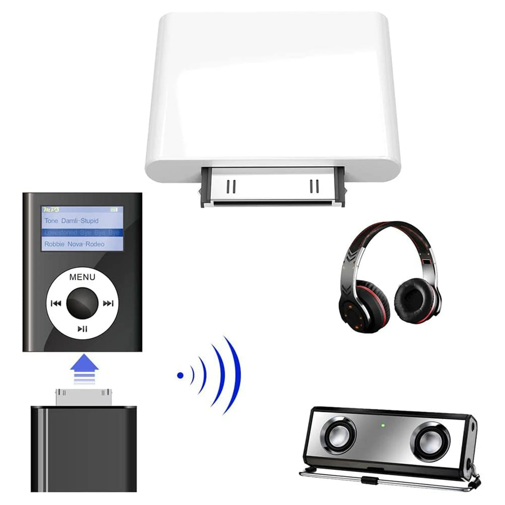 Transmisor de Audio Bluetooth 4,1 de 30 pines para IPod Mini, IPod Classic, Nano Touch (blanco)