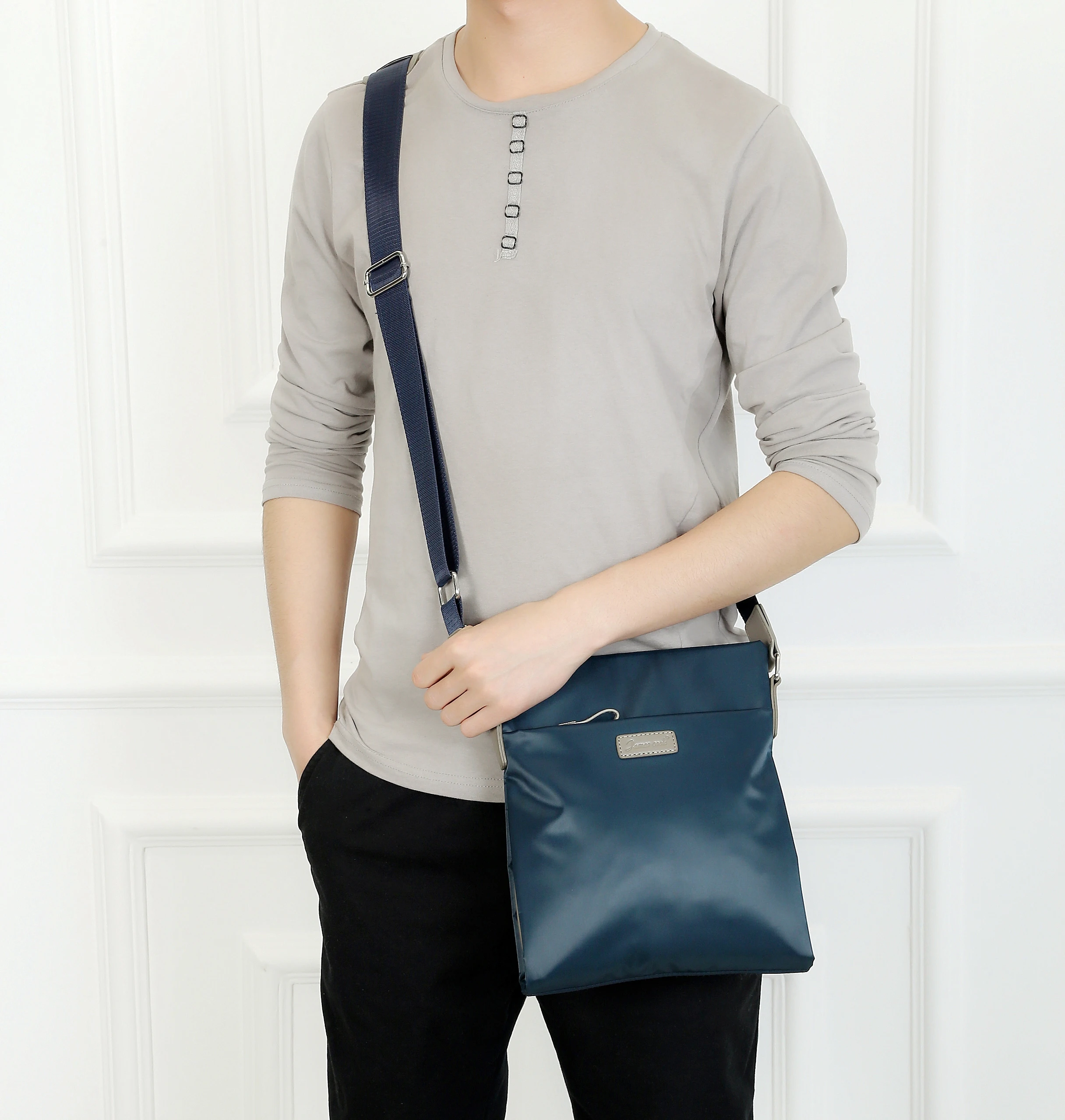 

Waterproof Ox Cloth Men's oulder Bag Casual Vertical Crossbody Bapa Trendy Canvas Bag with Zipper for Young Men