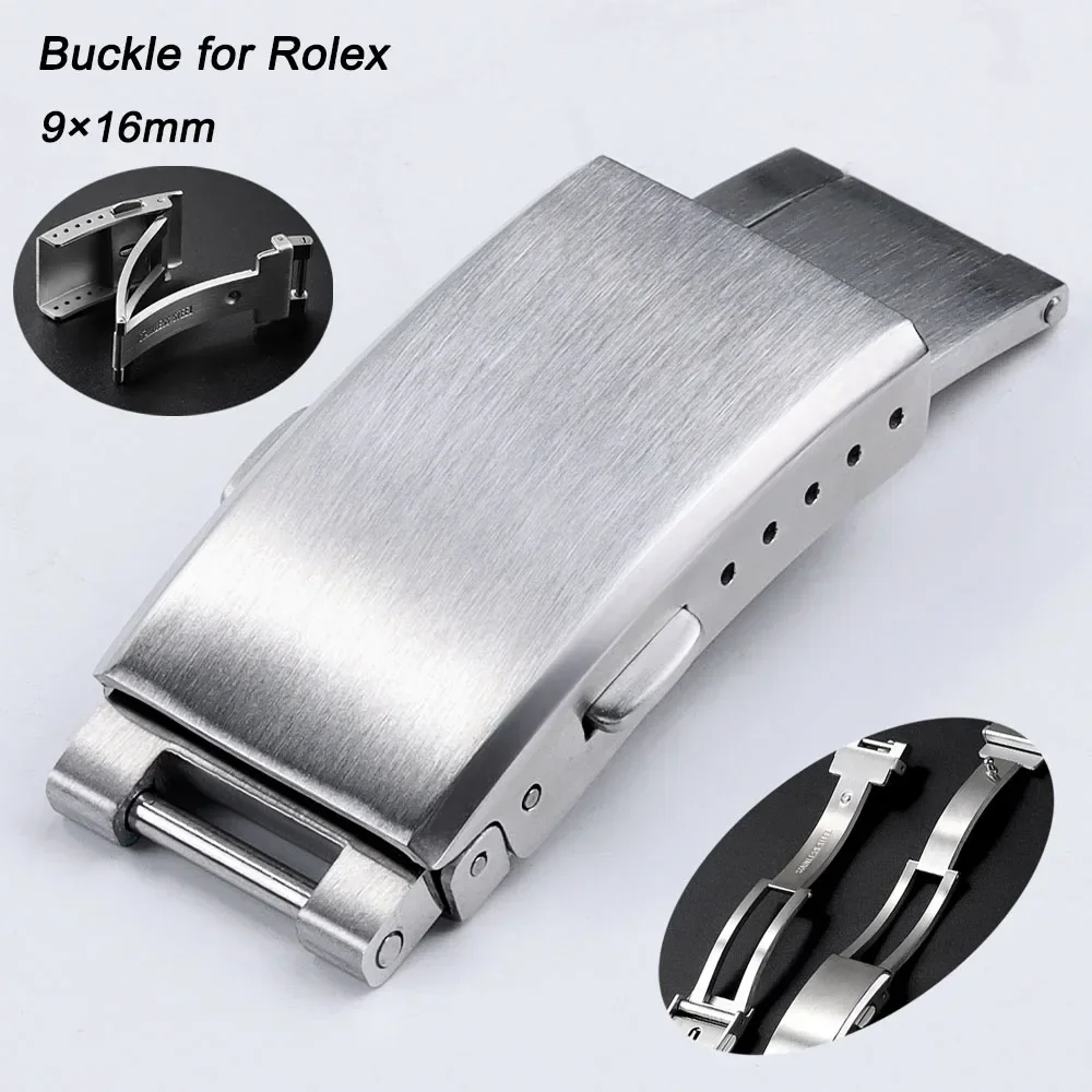 Luxury Stainless Steel Watch Buckle for Rolex 9mm×16mm Solid Folding Clasp for Submariner Strap Metal Button Watchband Accessory