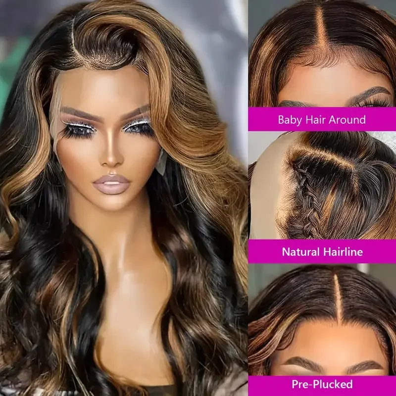 Luvin Ombre Highlight 13*4 Lace Front Wig Human Hair 1B/30 Black Brown Body Wave Wigs Transparent Lace Brazilian For Women