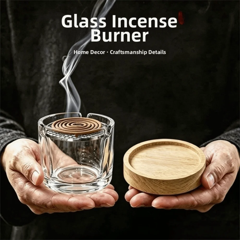 High-Temperature Resistant Glass Incense Burner Anti Dust Metal Filter Screen Mosquito Coils Tray Minimalist Aromatherapy Stove