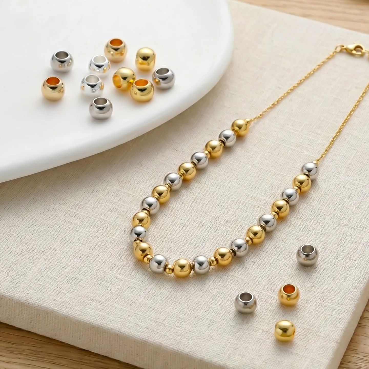 10Pcs/Pack 4/5/6mm 14/18K Gold Color Plated Big Hole Beads for Handmade DIY Necklace Bracelets Jewelry Making Accessories