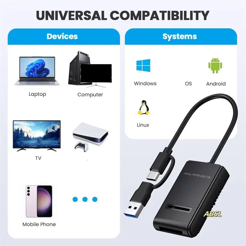 M.2 Mobile SSD Easy Drive Cable Nvme Protocol With Type-C 3.2 Interface For External M2 Solid State Drives