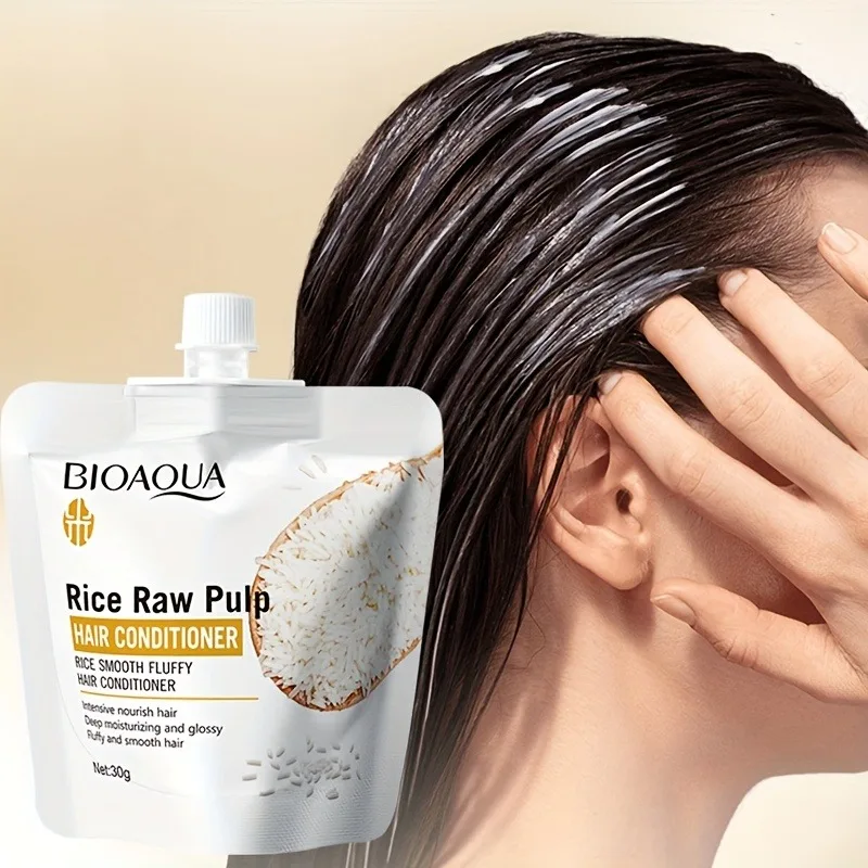Bioaoua Rice Puree Hair Conditioner, 30G/Bag, Strengthens and Strengthens Hair, Repairs Split Ends, Nourishes, Smooths, and Brightens
