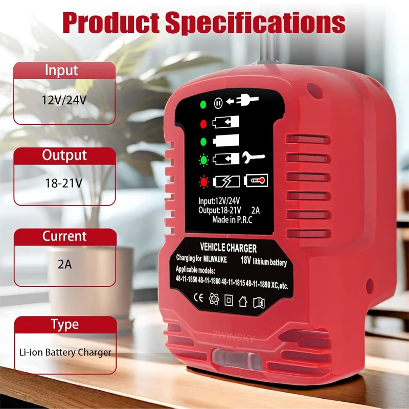 für Milwaukee 18V Lithium-Batterie Kompaktfahrzeug-Ladegerät DC 12V/24V Tragbares Autoladegerät für Milwaukee 48-11-1852 48-11-1811 – Detail 3