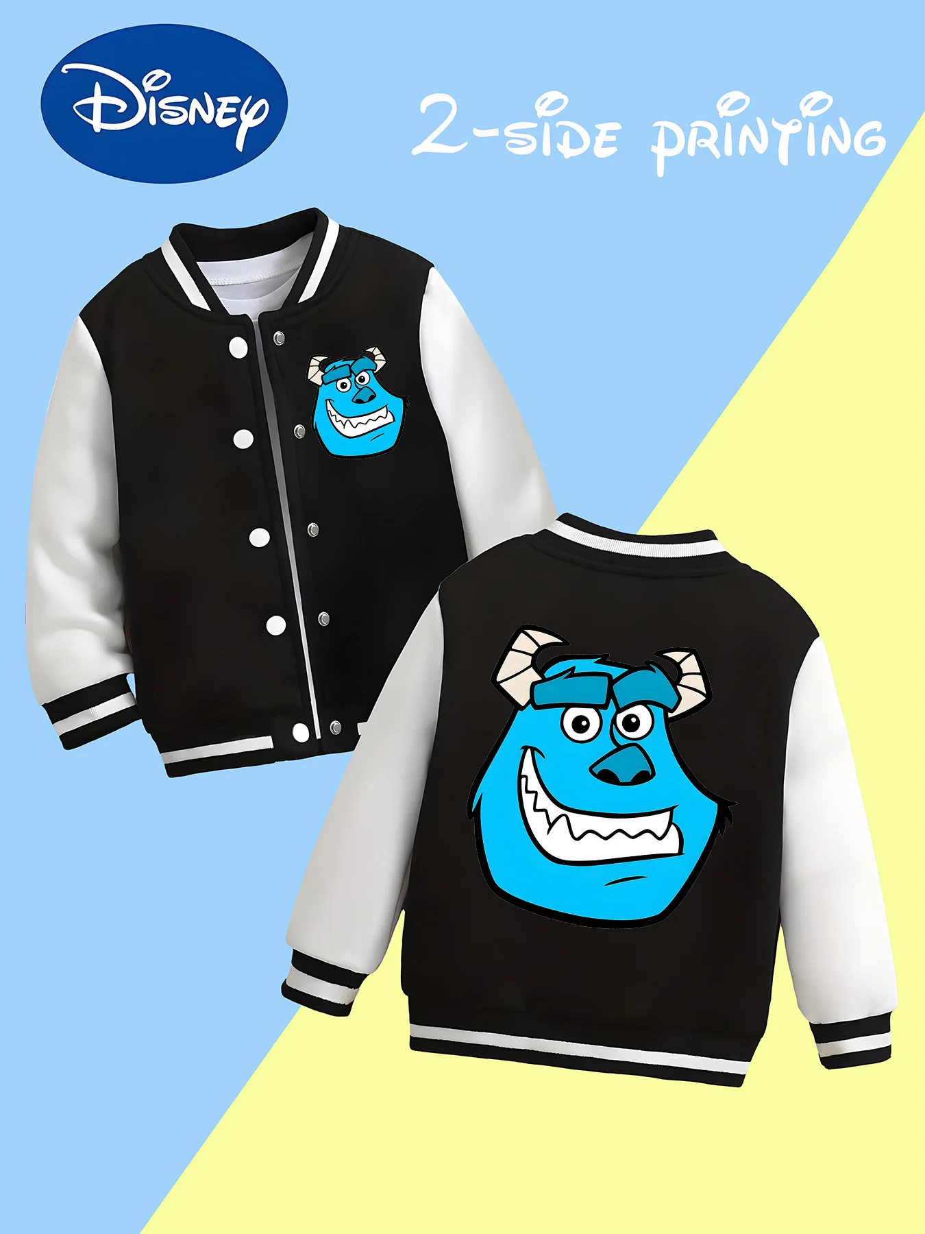 

MINISO Disney Sullivan's Baseball Jacket for Boys - Double-sided funny Sullivan print, playful wear, soft fabric, versatile