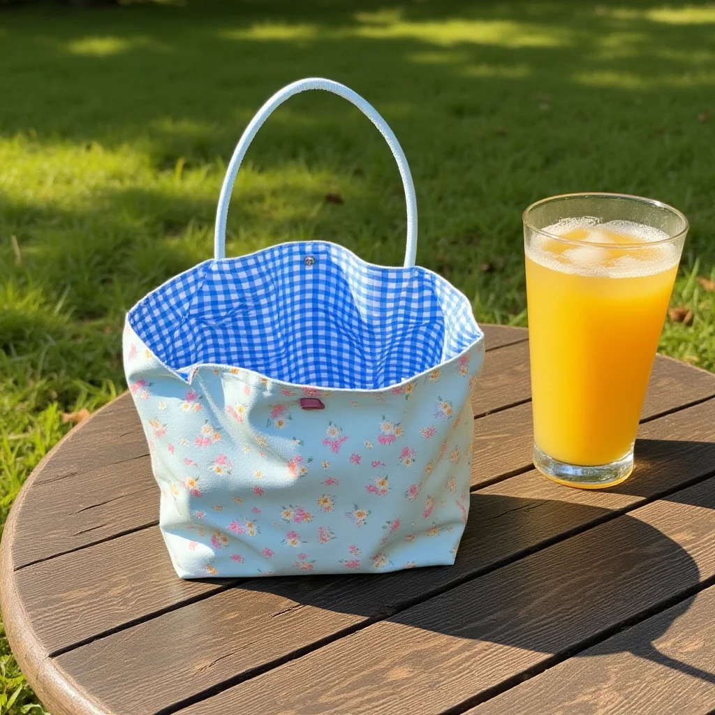 Double Sided Tote Bag Large Women Canvas Handbag Reversible Floral Check Print Bag for Daily Shopping Travel