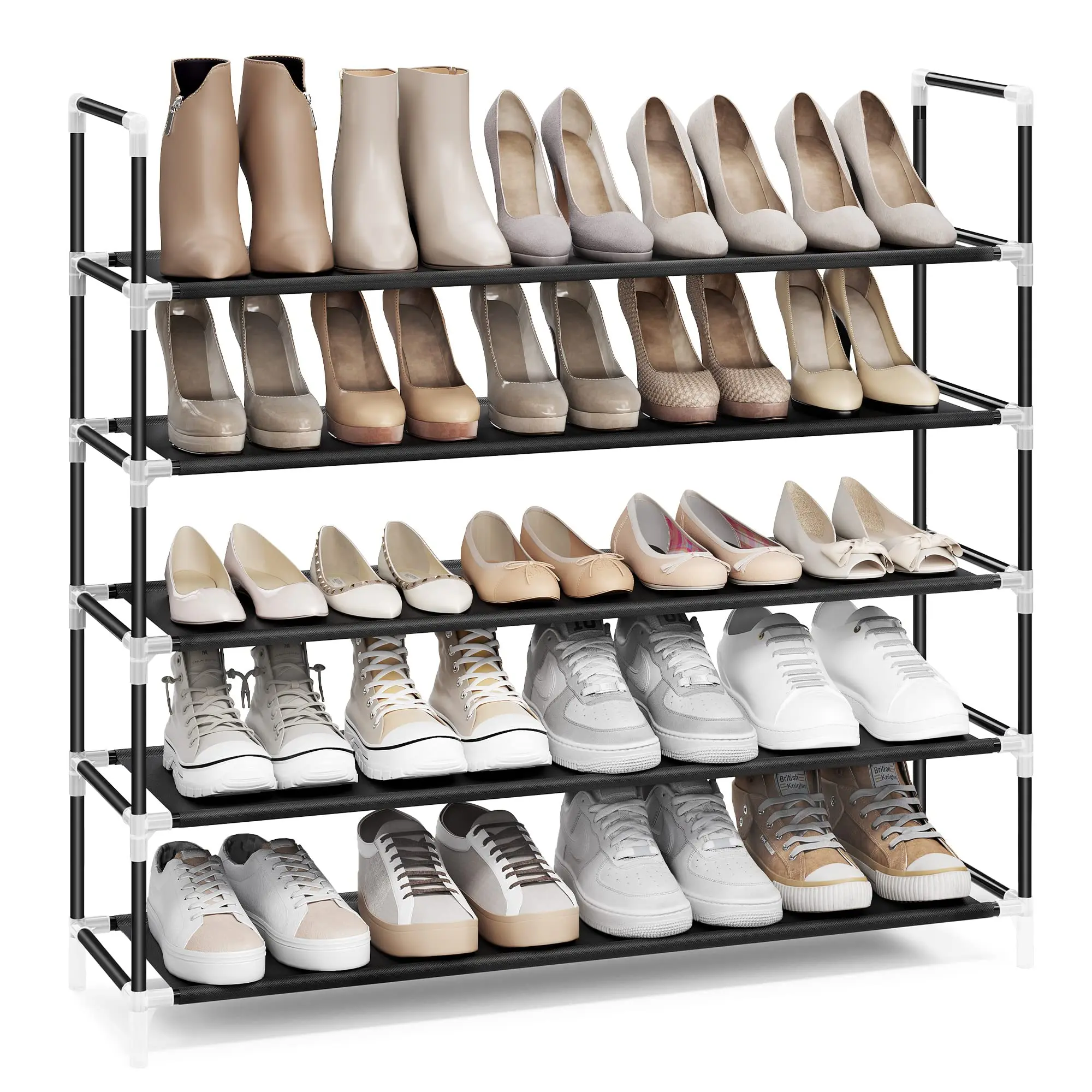 5-Tier Shoe Rack, 100cm Shoe Storage for Hallway Closet, Slim and Space-Saving, Metal Frame, Non-Woven Fabric Shelves, Black