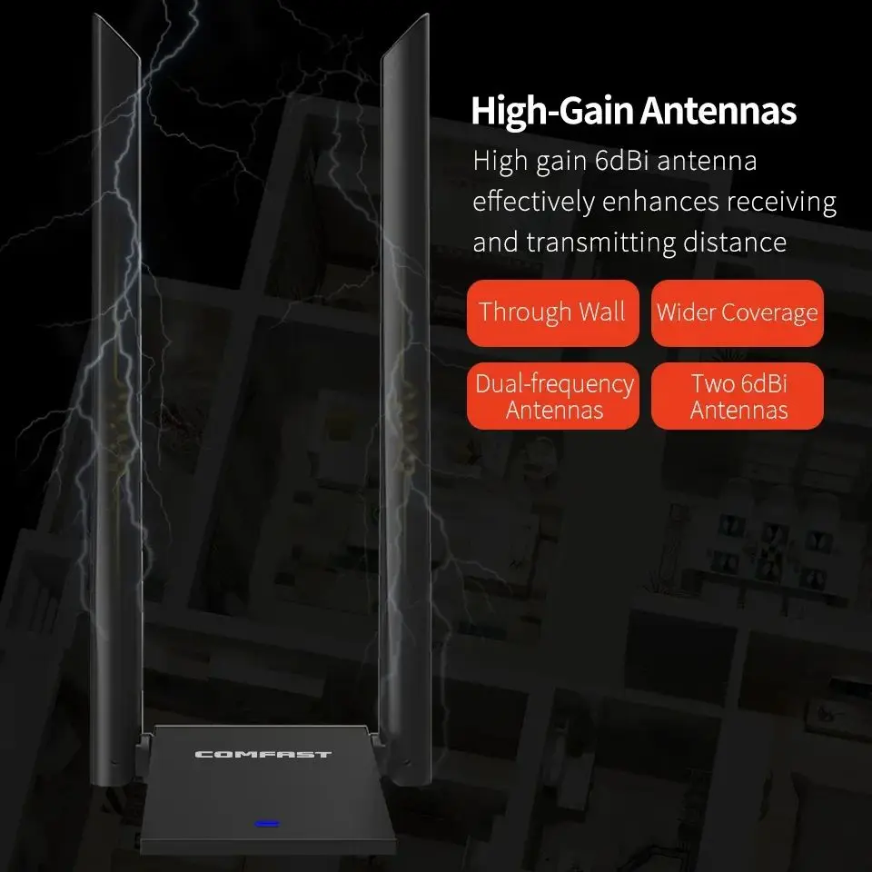 COMFAST 1300Mbps USB WiFi Adapter Long Distance WIFI Receiver Antenna Dual Band Network Card For Win10/11 Free Driver CF-WU782AC