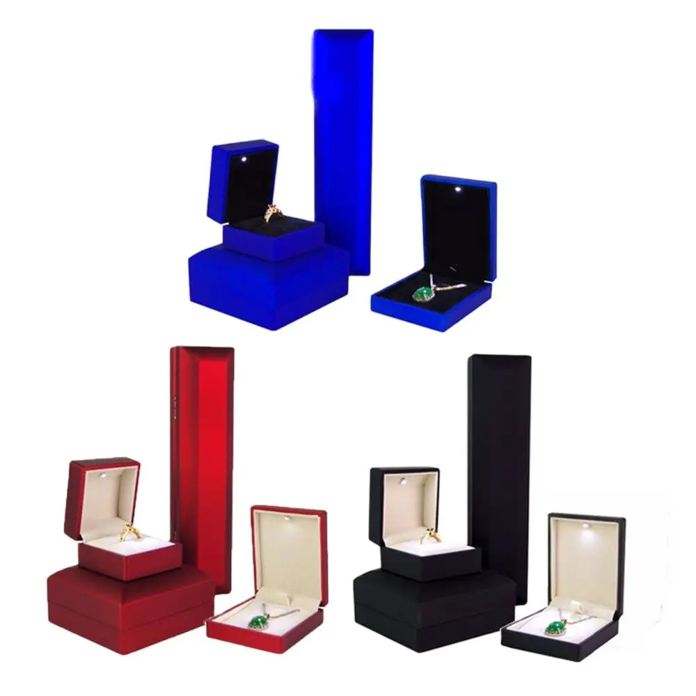 Engagement Ring Box With LED Light Piano Bakes Lacquer Jewelry Organizer Wedding Gift Box