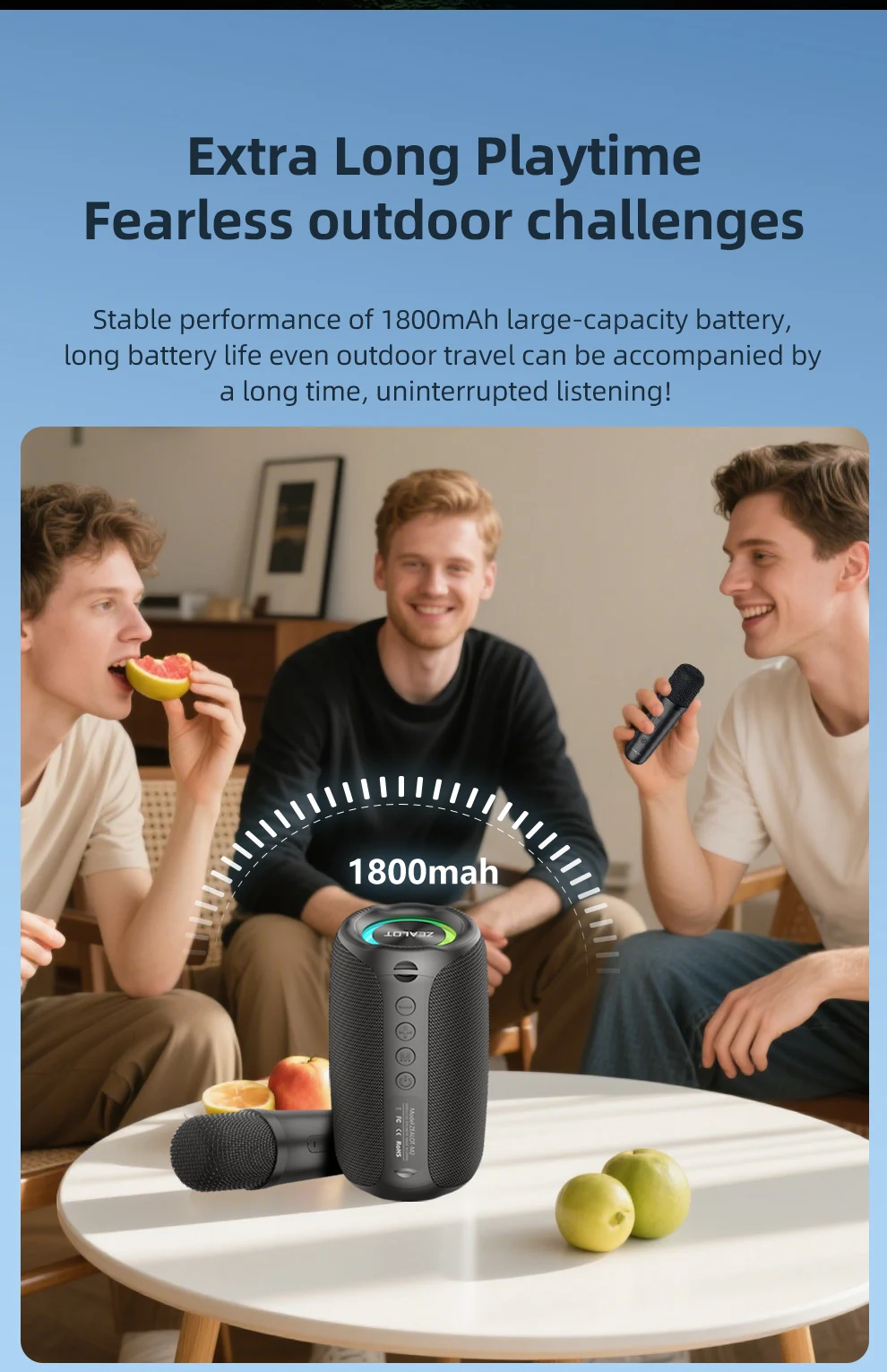 ZEALOT-M2 Bluetooth-Lautsprecher 10W mit verstärktem Bass, tragbarer Outdoor-Wireless-Lautsprecher, wasserdichter Lautsprecher, Bluetooth 5.4 mit 2 Mikrofonen – Detail 13