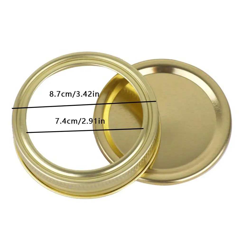 24Pcs 86mm Split-Type Wide Mouth Sealing Jars Lids Canning Caps Leak Proof Seal Rings Replacement Cover, Golden