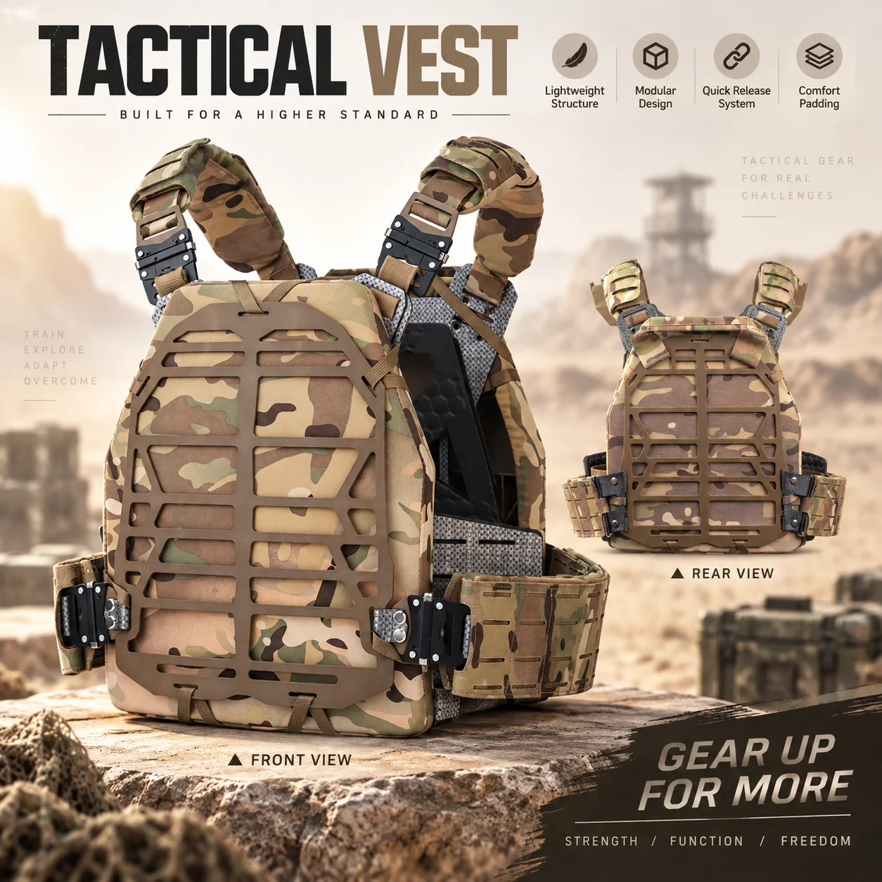 Tactical PFM 2.0 Vest Lightweight Modular Frame Quick Release Buckles Vest Adjustable Shoulder Straps MOLLE Vest for Training