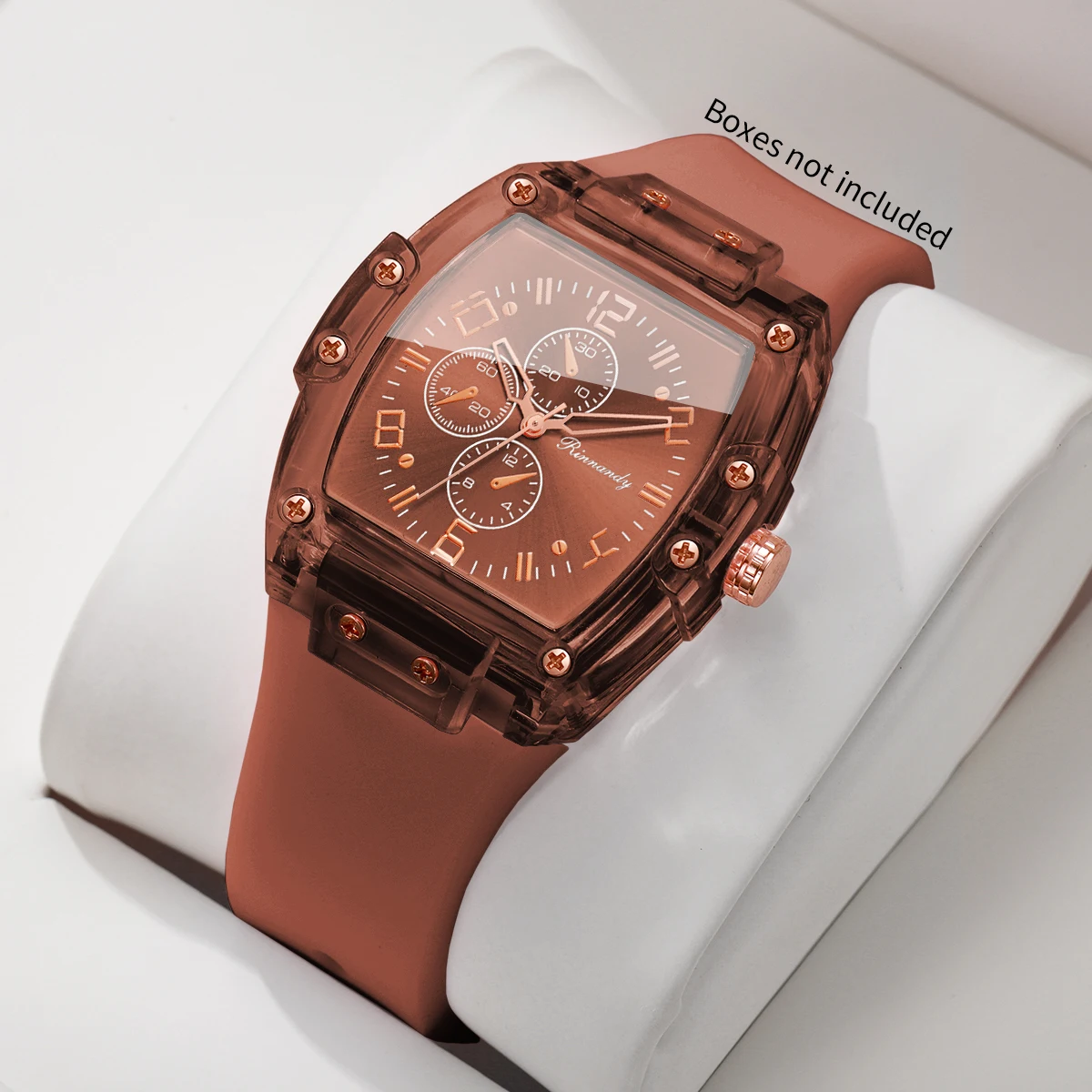 Fashion Tonneau Dial Women Quartz Watch Brown Silicone Strap Students Sports Wristwatches Relogio Feminino（Without Box）