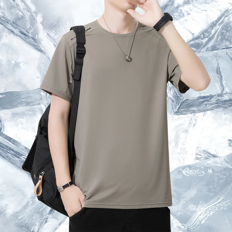 

Men's Ice Silk Short Sleeve T-Shirt round Neck Base Shirt Casual Breathable Sports Sweatshirt Quick Dry Clothing Basic Mass A...