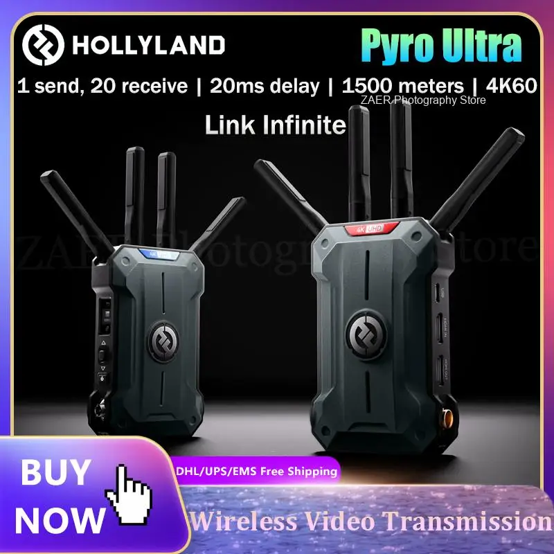 

Hollyland Pyro Ultra Wireless Video Transmission System 4K60 Follow Focus 20Ms Unlimited Receivers Same Series Interconnection