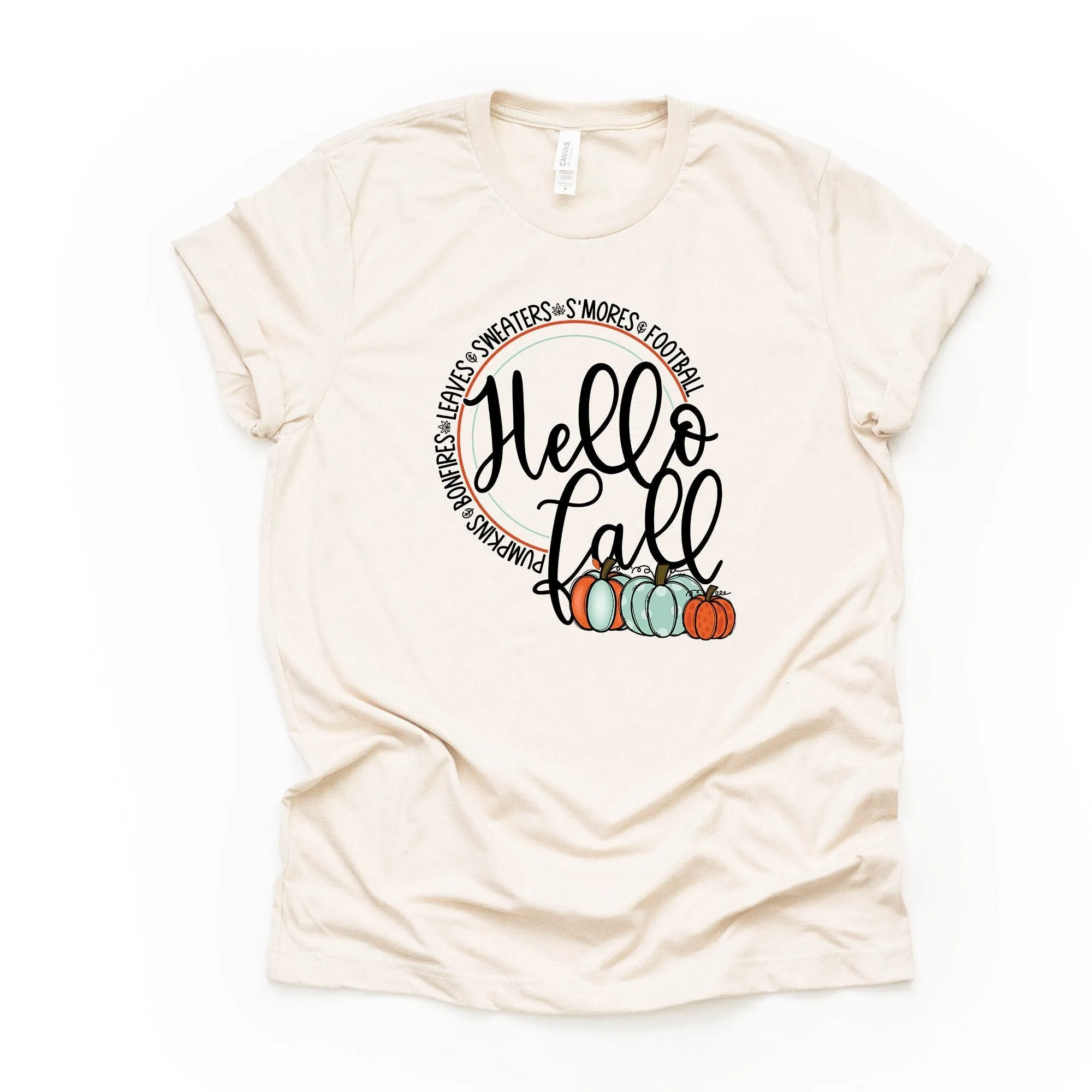 Fall T Shirt Hello List Cute Pumpkins Design On Premium Unisex 3 Colors 3X 4X Plus Size