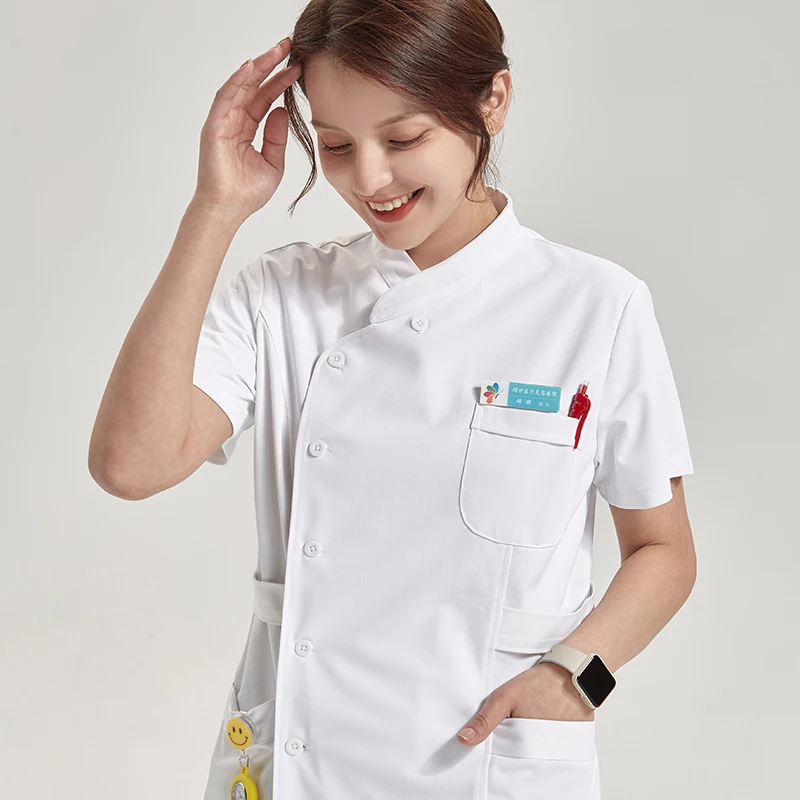 Women\'s Nurse Scrub Top White Medical Clothing Uniform Scrubs Set Uniformes Clinicos Workwear Beautician Nursing Suits 801-01