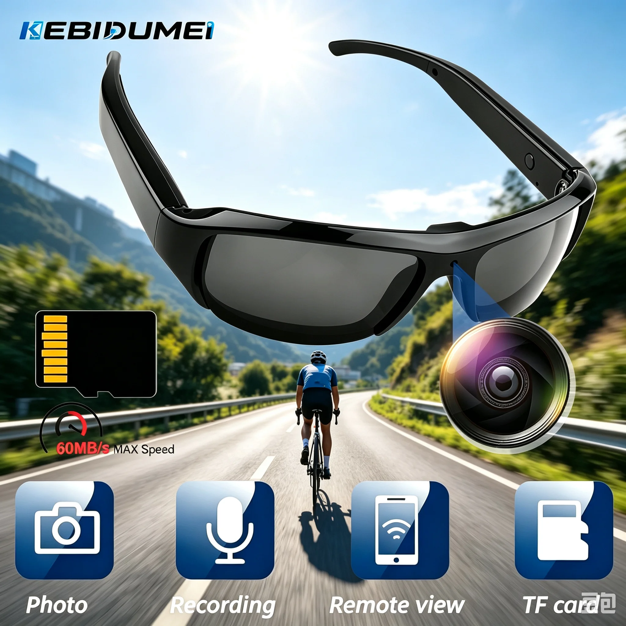 KEBIDUMEI 1080P HD Wearable Mini Glasses Camera TF Card Sports DV DVR Camcorder Driving Outdoor Security Video Recorder