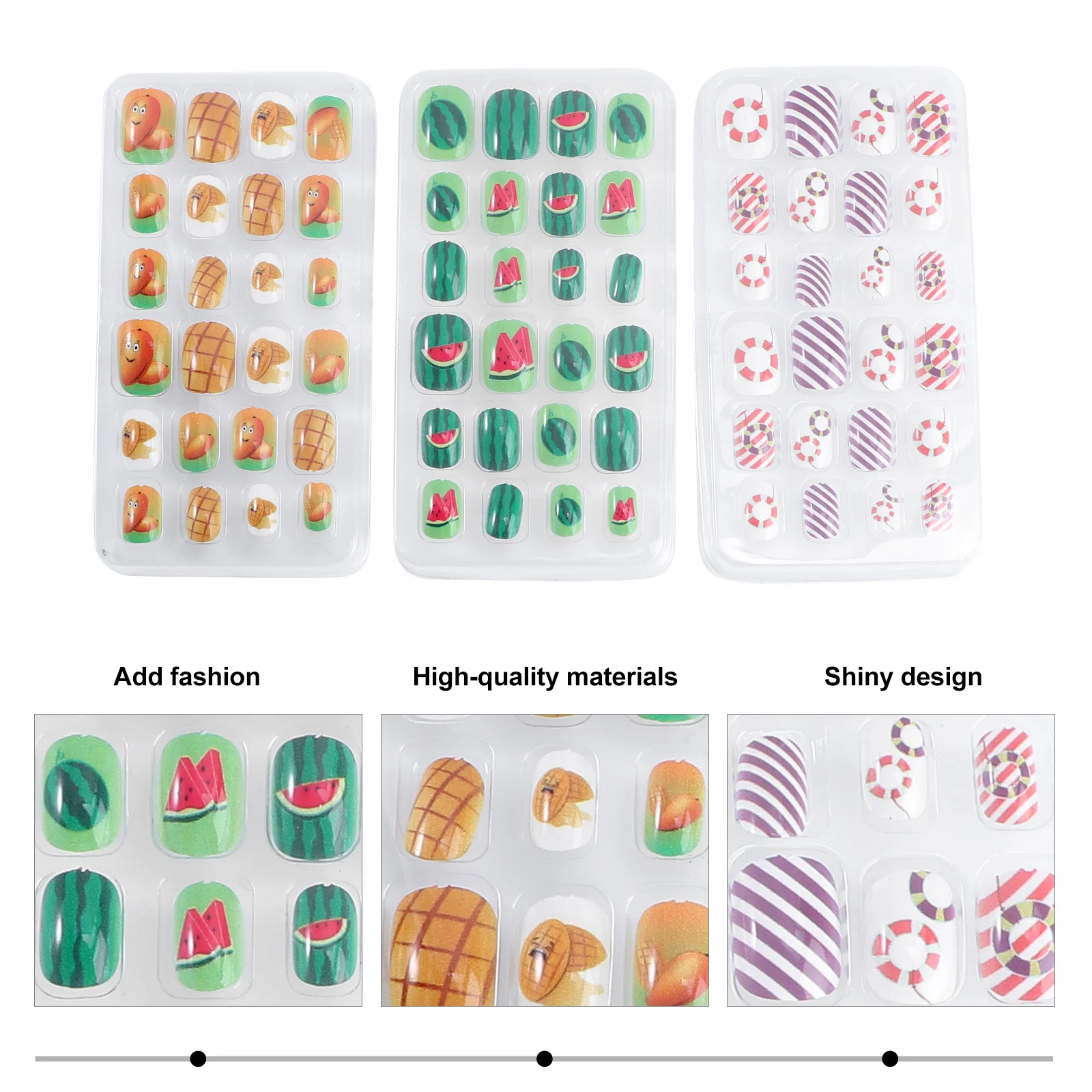 3 Sets Stickers Nagel Zomer Kinderen Tip Patch Decoratieve Nep Manicure Accessoire Meisje Acryl