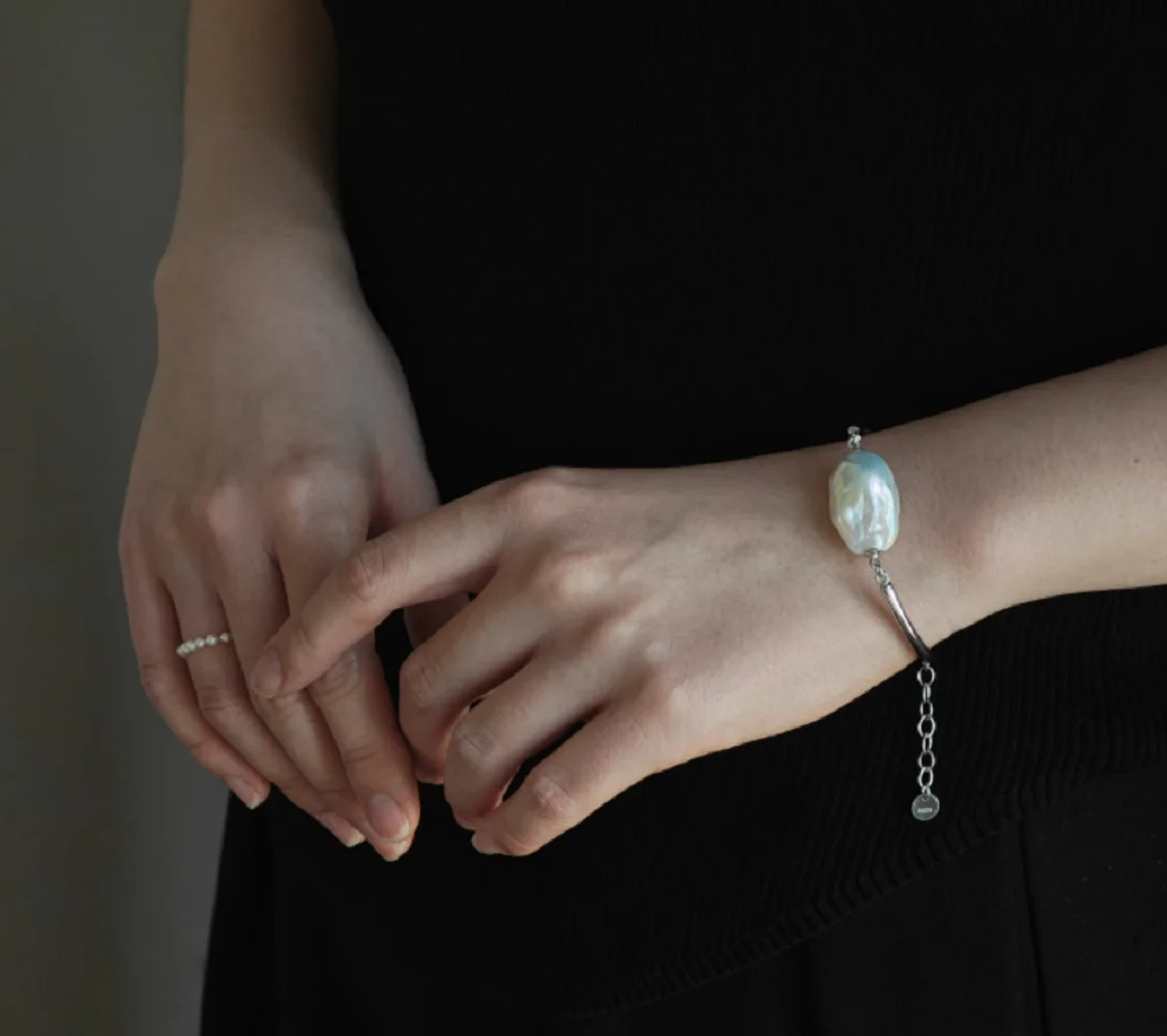 

Браслет из натурального жемчуга Южных морей барокко AAA20-29мм / Браслет из серебра 925 пробы