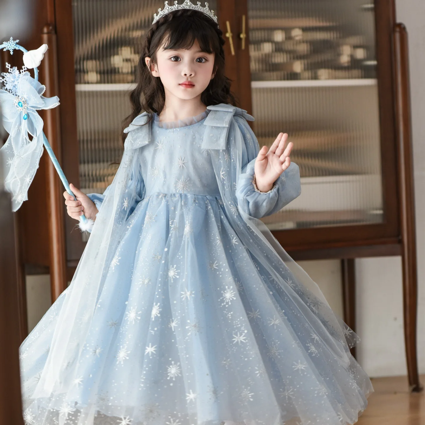 Dress Princess Style Girls Elsa Skirt  Autumn New Product Girls Long Sleeved Western-style Mesh