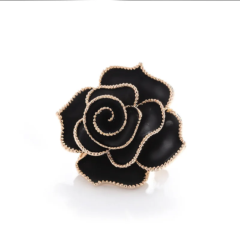 Elegant Black White Enamel Rose Flower Camellia Brooches Pins For Women Girls Fashion Lady Party Corsages Jewelry Gift