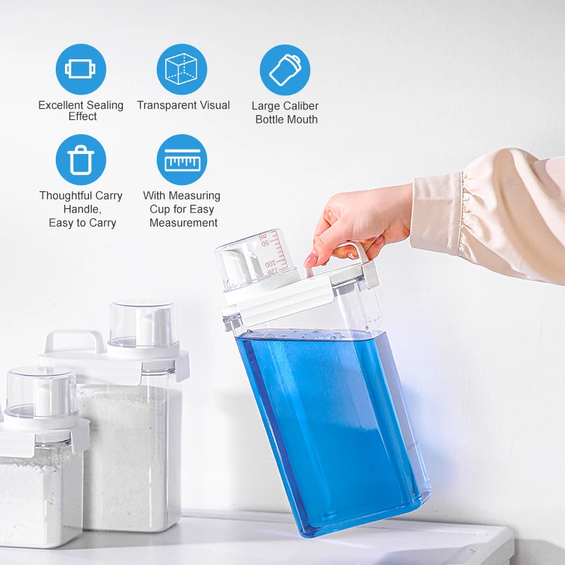 

Герметичный дозатор моющего средства на 2900 мл, контейнер для хранения порошка с мерным стаканчиком, организация прачечной