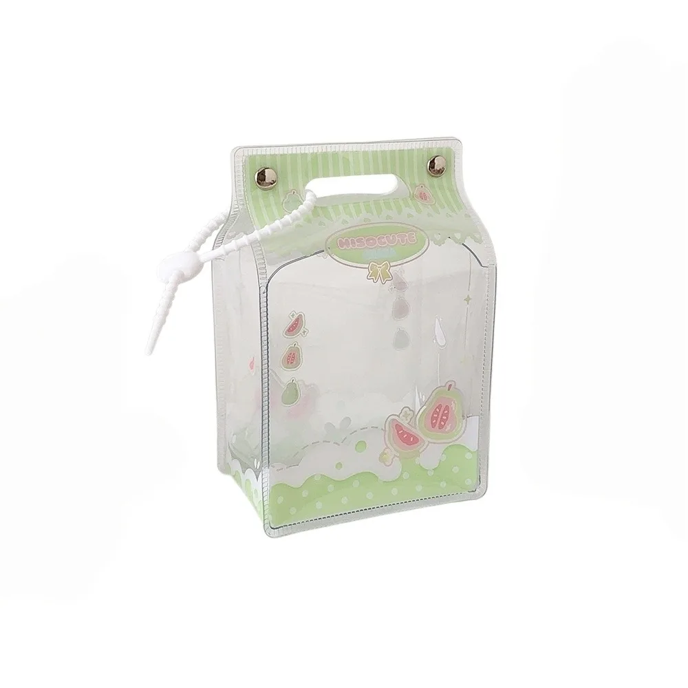 Transparent Milk Box Storage Bag PVC Material with Clear Window Protector Case Milk Carton Shape Kaychain Display Bag
