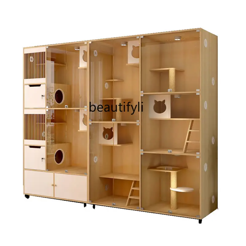 Display cabinet Cat villa Solid wood cat cage Birth room Breeding cabinet Luxury large cat house Three-layer cabinet