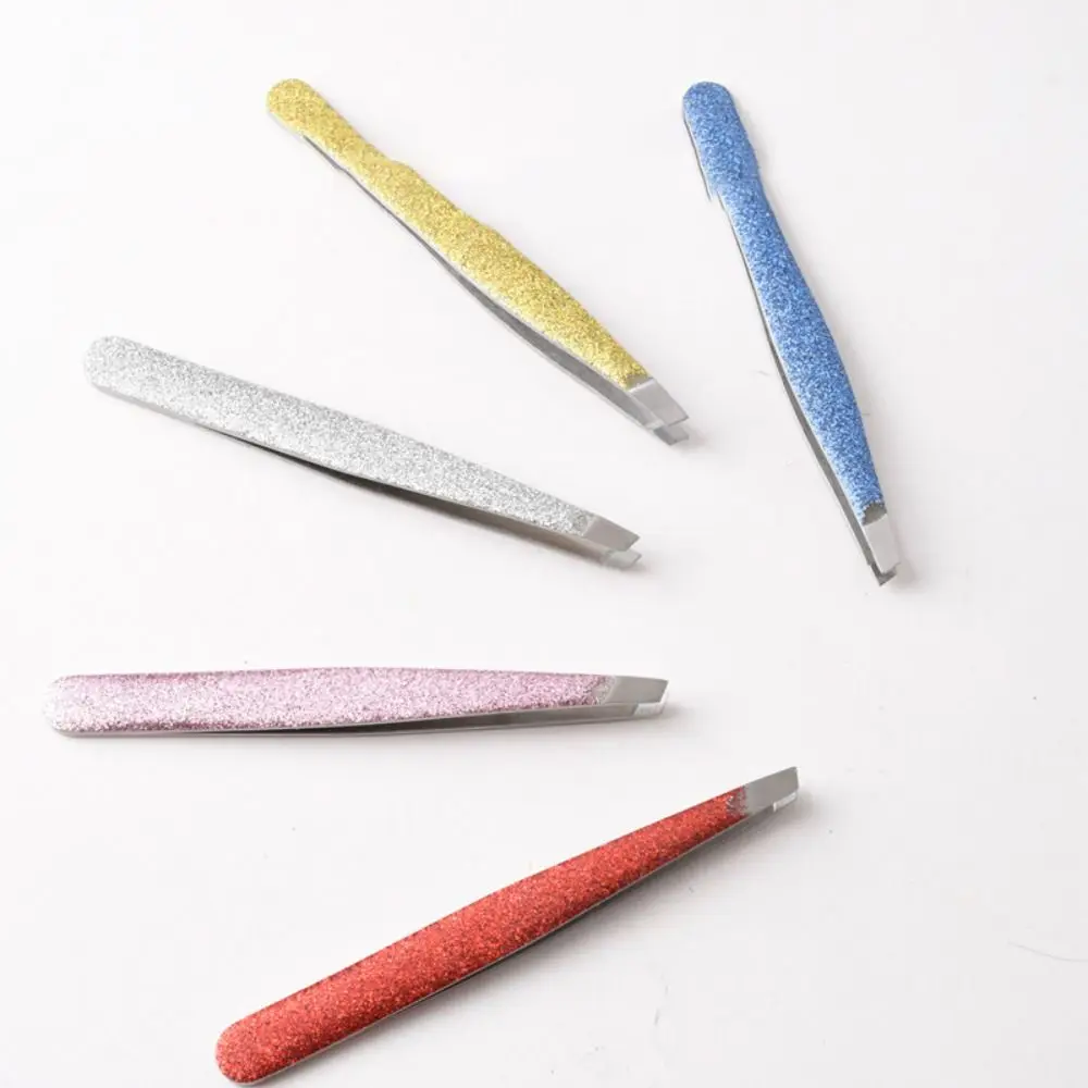 Luxury Stainless Steel Tweezers Glittering Powder Colorful Eyebrow Clip Remove Coarse hair Drop Glue Makeup Tools Women